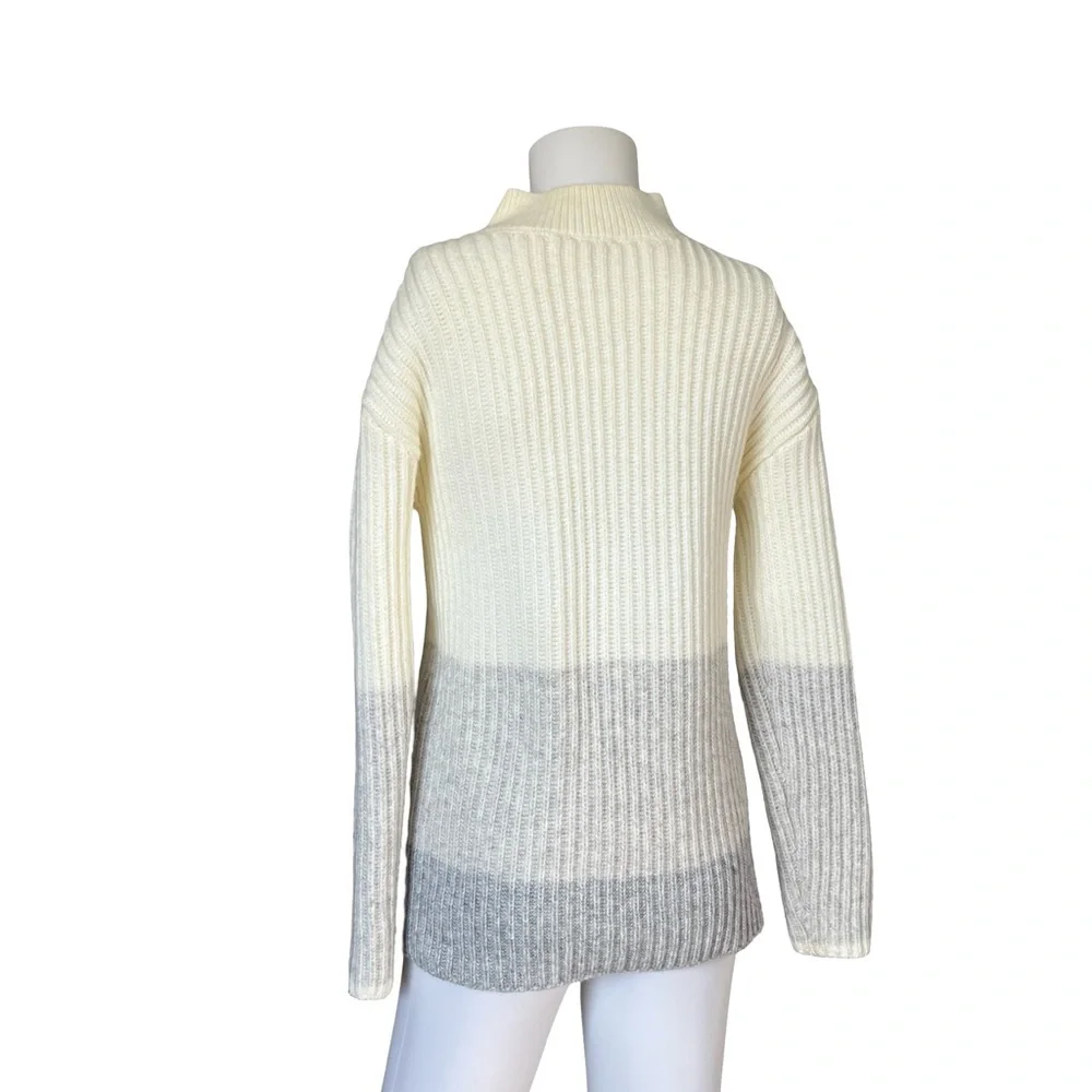 Talbots Knit Half Zip Sweater Neutral Stripe Cream Gray Preppy Womens Size XS